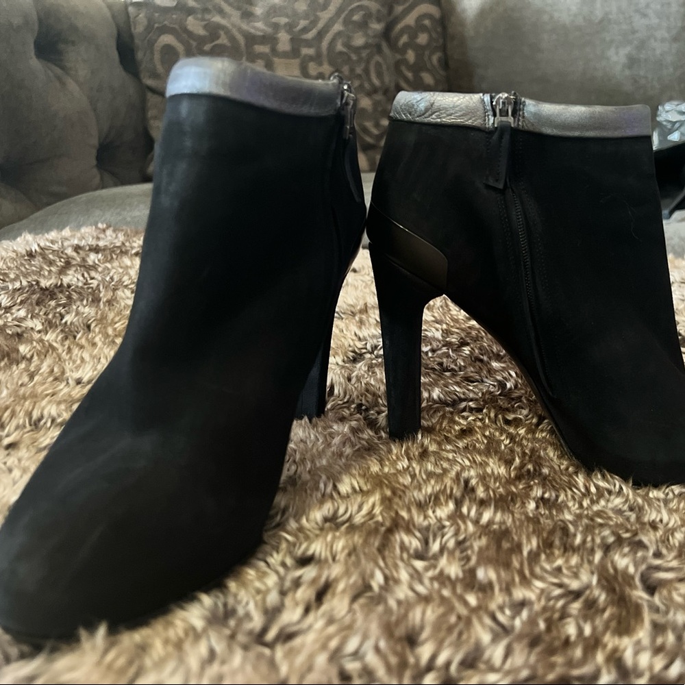 Fendi Black suede & gun metal leather booties.